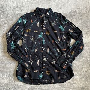 Seaplane Shirt Mens XL Black Floral Embroidered Sequins Artsy Lightweight USA